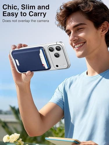 TopMade for Magsafe Wallet, Strongest Magnetic Card Holder for iPhone 17, iPhone 16/15/14/13/12 Series, Leather Magnetic Phone Wallet with Powerful Magnet, RFID Blocking, Fit 4 Cards, Dark Blue thumbnail 7