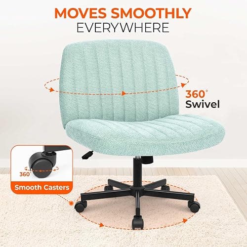 Orange Factory Criss Cross Chair Wheels Wide Cross Legged Office Desk Vanity Chair Comfy Fabric Armless Adjustable Swivel for Home Computer Task (Mint) thumbnail 6