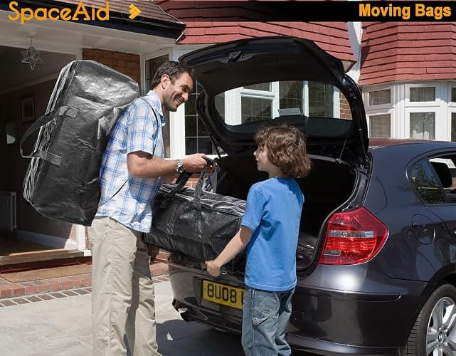 SpaceAid Heavy Duty Moving Bags 8 Pack, Large Storage Totes Bins with Backpack Straps, Strong Handles & Zippers, Packing Moving Boxes Supplies, College Dorm Room Essentials, Black thumbnail 2