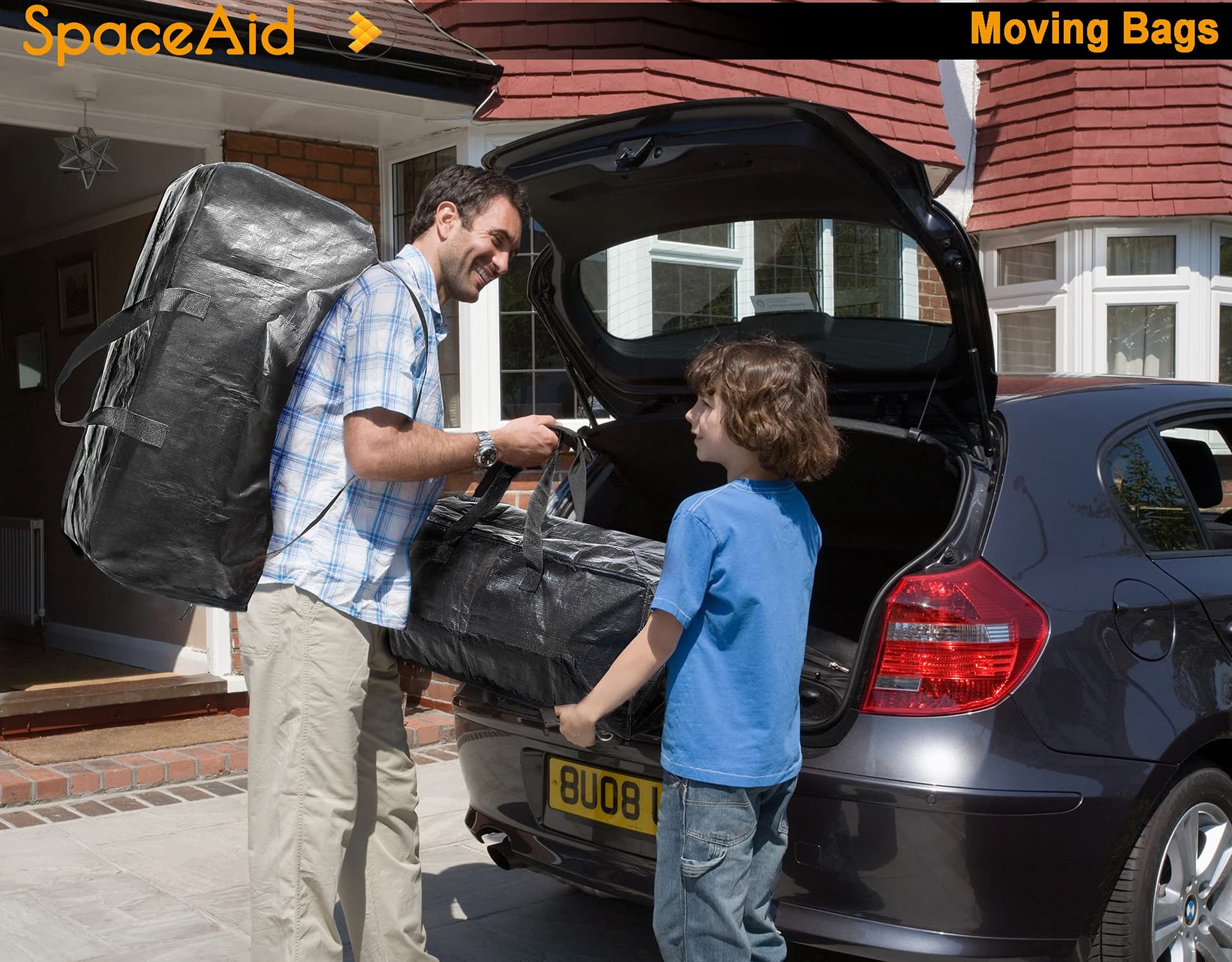 SpaceAid Heavy Duty Moving Bags, Extra Large Storage Totes With Backpack Straps, Strong Handles & Zippers - Alternative to Boxes, Packing Supplies, Black (8 Pack) thumbnail 2