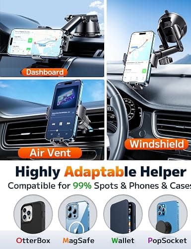 Qifutan Dash Mounted Holders Phone Holders for Your Car Phone Mount for Car Windshield Dashboard Air Vent Universal Desk Mounts Hands Free Automobile Cell Phone Holder Fit for iPhone Smartphone thumbnail 5