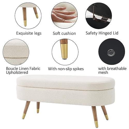 IAFIKE Oval Storage Bench 43.5" Ottoman Bench Upholstered Boucle Fabric Footrest Bench with Golden Metal Legs End of Bed for Bedroom, Living Room, Entryway,Bed Side (Beige) thumbnail 4