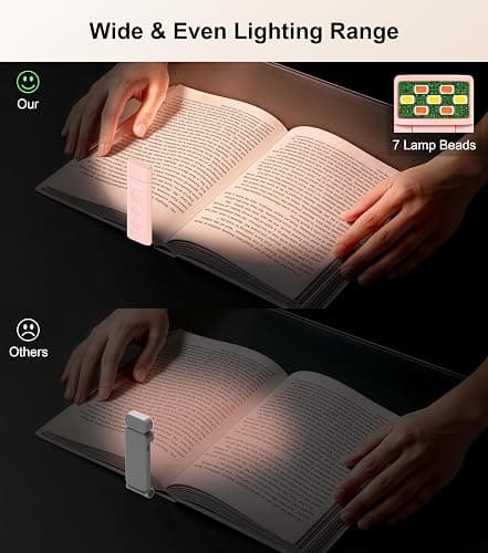 Gritin Book Light Rechargeable, Reading Light Lamp Clip on Books, 3 Eye-Protecting Modes (Mixed/White/Amber), 5 Brightness & Stepless Dimming, Flexible Reading Lamp for Readers- Pink thumbnail 5