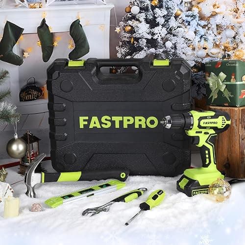 FASTPRO 177-Piece 20V Cordless Lithium-ion Drill Driver and Home Tool Set, Household Repairing Tool Kit with Drill in Storage Case, Green thumbnail 2