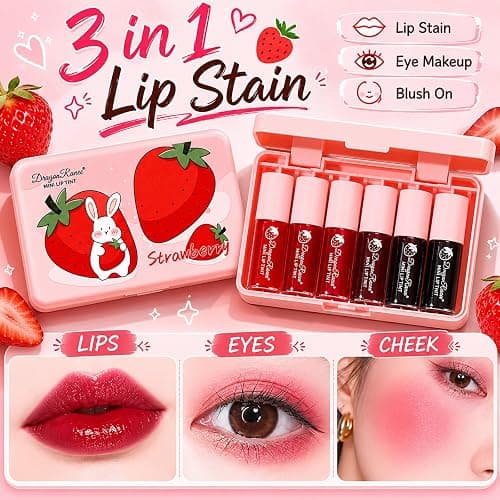 6 Colors Lip Tint Stain Set, Korean Makeup Lip Stain for Girls, Cute Stuff | Multi-use Lip and Cheek Tint, Moisturizing Mini Liquid Lipstick, Long lasting Non-Stick Cup Waterproof, Lip Color Makeup thumbnail 8