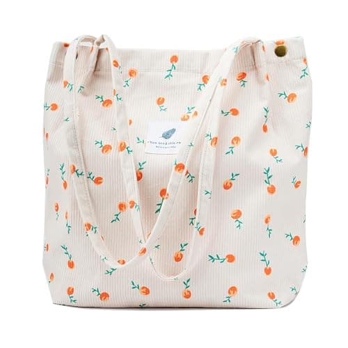 TOPASION Cute Corduroy Tote Bag Canvas Shoulder Handbags for Women Travel Shopping - Image 1