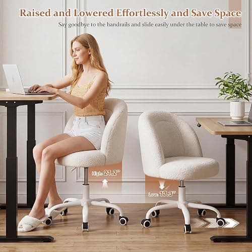 DurayLoly Vanity Chair, Small Desk Chair with Back, Height Adjustable & 360° Swivel, Stylish Armless Comfy Vanity Office Chair for Small Space, Bedroom thumbnail 5