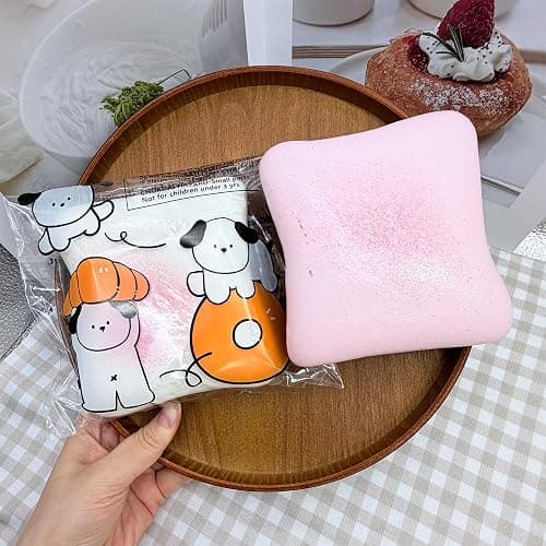 Bread Butter Squishy,Slow Rising Squishy，Stress Balls，Stress Relief & Fidget for ADHD，Party Favor Gift (Pink and White) thumbnail 6