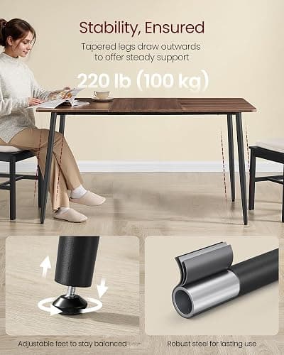 VASAGLE Dining Table, Dining Room Table for 4-6 People, Modern Farmhouse, for Kitchen, Quick Assembly, Heat-Resistant Surface, 29.5 x 55.1 x 29.5 Inches, Natural Walnut and Ink Black UKDT100K02V1 thumbnail 6
