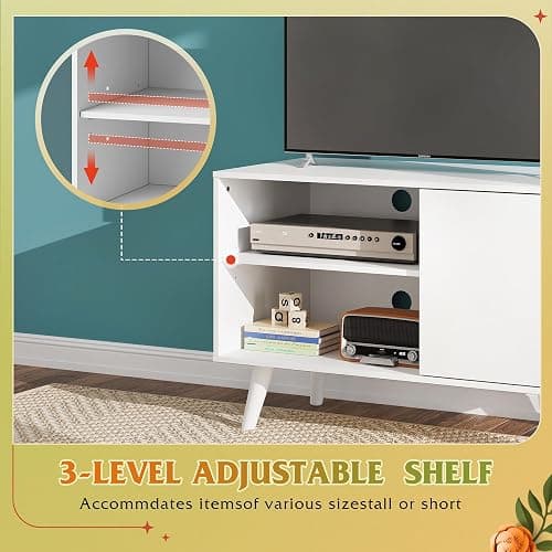 WLIVE TV Stand for 40 Inch TVs, Small Entertainment Center with Storage Cabinet, Mid-Century Modern TV Stands for Living Room and Bedroom, 32" TV Console, White thumbnail 4