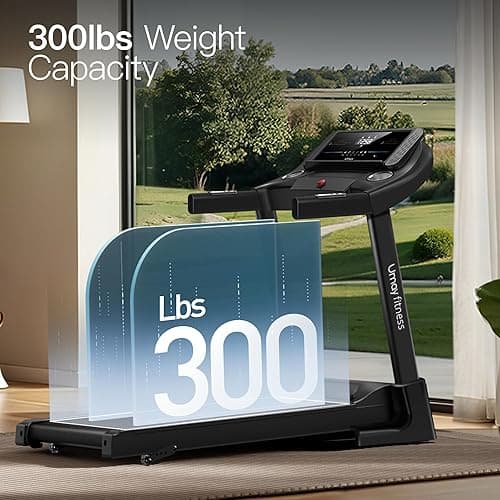 UMAY Fitness Home Folding Incline Treadmill with Pulse Sensors, 3.0 HP Quiet Brushless, 300 lbs Capacity (Black or Gray) - BLACK WITH 10% Incline thumbnail 7