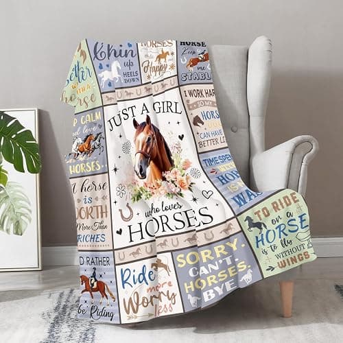 Horse Lovers Blanket Gifts for Girls Women Kids Cool Unique Just A Girl Who Loves Horses Themed Decor Soft Cozy Bed Couch Plush Birthday Christmas Lightweight Blanket 50"x60" thumbnail 5