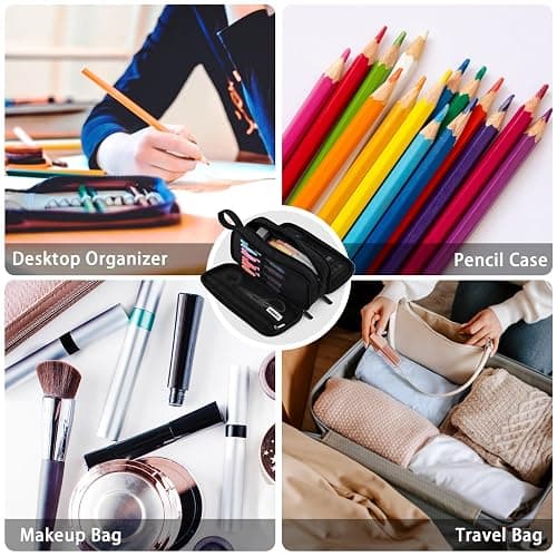 TOPBIDAI Large Pencil Case Pouch for Girls Boy Women Men Adults | Big Capacity Canvas Pencil Bag, Office School Supplies, Multi Compartment Zipper Stationery Pen Box (Coal Black) thumbnail 8