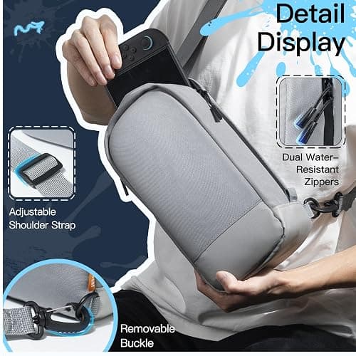 JETech Sling Crossbody Bag for Nintendo Switch 2/Switch OLED/Switch Console, Shoulder Bag with 8 Game Card Slots, Large Capacity for Accessories & Charger, Perfect for Daily Use & Travel, Grey thumbnail 5