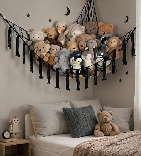 Stuffed Animal Storage Hammock or Net Corner - Large Toy Hammock Net for Stuffed Animals Room Decor - Cute Stuff Animal Organizer Plush Holder - Kids Baby Nursery Essentials Wall Bedroom Home Decor thumbnail 6