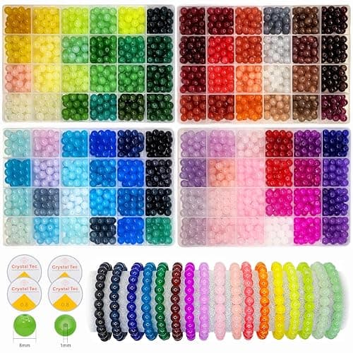2500PCS 8mm Glass Beads Bracelet Making Kit, 96 Colors Crystal Beads for Jewelry Making, 4 Box Round Beads Suitable for Beginners - Image 1