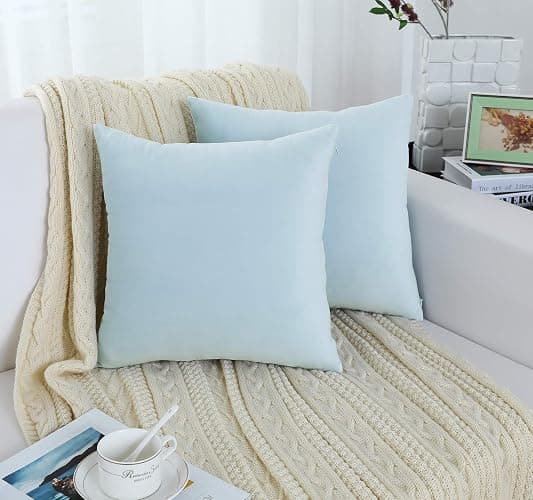 Jeneoo Comfy Soft Velvet Couch Throw Pillow Covers Decorative Solid Square Cushion Cases for Bedroom Sofa Car Decor (Baby Blue, 18 x 18 Inches, 2 Pieces) thumbnail 2