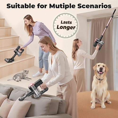 Hysinixs Cordless Vacuum Cleaner, Powerful Lightweight Stick Vacuum with Self-Standing, Anti-Tangle, 8-in-1 Rechargeable Vacuum Cleaners for Home, Hardwood Floors, Carpet, Pet Hair thumbnail 3