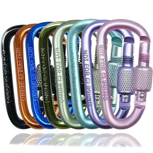 YUCHIYA 8 Pack D-Shape Carabiner Clasp with Screw Gate, 2.2 Inch Mini Keychain Clip Key Chain Buckle, Aluminum Alloy Keyrings Hook for Outdoor Hiking not for Climbing - Image 1