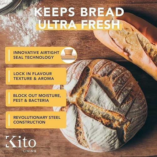 Kito LIVING Canisters Sets for Kitchen Counter Storage and Organization with Wooden Bamboo Lids, Food Pantry Containers, Stackable Steel Storage Bins, Airtight Bread and Flour Containers - Cream - Cream - Bread, Flour thumbnail 6