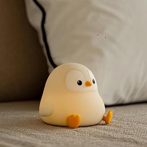 ATSUI Penguin Night Light, LED Squishy Novelty Animal Night Lamp, Food Grade Silicone, 2 Level Dimmable, Nursery Nightlight for Desk Decor, Funny Gifts Stuff for Boys Girls Baby, White Elephant Gifts - Image 1