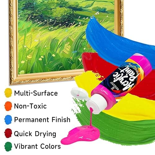 WINSONS Acrylic Paint Set 24 Colours, 59ml/Bottle Non-Toxic for Drawing | Vibrant Colours, Permanent on Canvas, Fabric, Wood, Rocks, Clay, Ceramic, Glass, Paper thumbnail 3