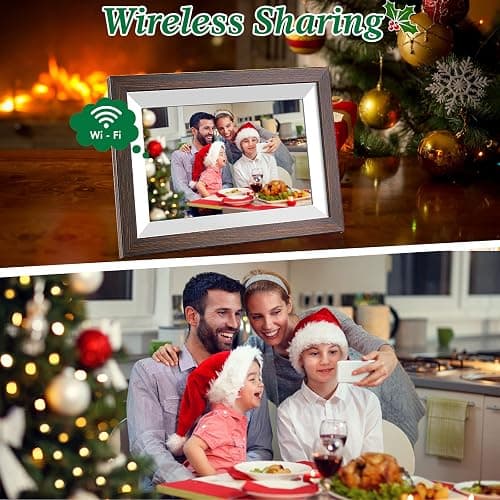 Frameo 10.1 Inch WiFi Digital Picture Frame with Frameo App, IPS Touch Screen HD Electronic Digital Photo Frame, Share Photos & Videos Instantly, Auto-Rotate Digital Picture Frame, Brown Wood thumbnail 2