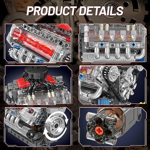 Nueris Mini V8 Engine Model Sets - 487 PCS DIY Building Toys Car Motor Kits That Runs - Gift Idea for Adults Boys Girls for Mechanic Engineering Construction thumbnail 5