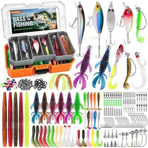 PLUSINNO Bass Fishing Lures Tackle Box Kit for All Water, 307 pcs | Pro Bass Fishing Gear Kit, for Freshwater Lake, Largemouth Bass, 6 Pre-rigged Jigs, Fishing Lure Set Gifts for Men Beginners - Image 1