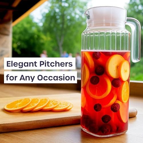 Glass Pitcher with Lid – 2 Pack 55 oz Glass Water Pitcher, Iced Tea Pitcher with Handle, Ribbed Juice Container for Fridge, Glass Beverage Container for Lemonade, Milk, Drinks thumbnail 6