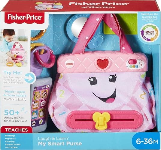 Fisher-Price Baby & Toddler Toy Laugh & Learn My Smart Purse with Lights, Learning Songs & 5 Accessories for Infants Ages 6+ Months (Amazon Exclusive) thumbnail 6
