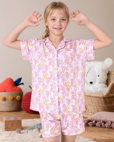HMPEAIIY Cute Monkey Pajamas Set for Girls, Kids Summer Button Down Matching Y2k Loungewear PJs Christmas Thanksgiving Gift thumbnail 7
