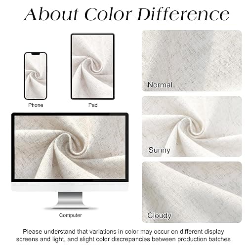 Naturoom Natural Linen Shower Curtain, Country Boho Farmhouse Bath Decor Beige Shower Curtains for Bathroom Neutral Cloth Weighted Textured Fabric Bath Curtain Liner with Hooks, Cream, 72 Inch thumbnail 5