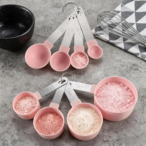 Plastic Measuring Cups Set - 8-Piece Nesting Kitchen Tools | Baking Supplies with Handles for Precise Liquid & Dry Ingredients | Essential for Home Baking, Cooking & Food Prep (Pink) thumbnail 5