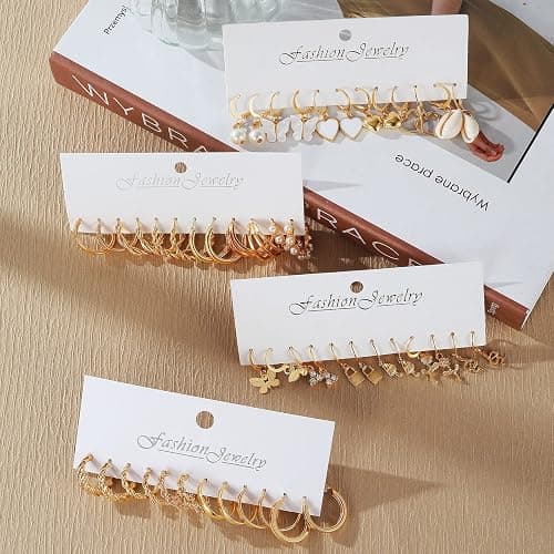 IFKM 24 Pairs Gold Hoop Earrings Set for Women Hypoallergenic Chunky Chain Twisted Open Hoops Dangle Earring Packs for Birthday Party Christmas Fashion Jewelry Gift thumbnail 4