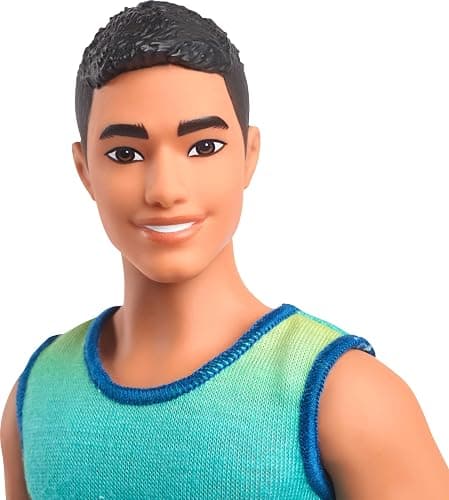 Barbie Fashionistas Ken Doll #236 with Black Hair, Wearing Blue and Green Ombre Tank with Jean Shorts and Silver Sneakers thumbnail 3