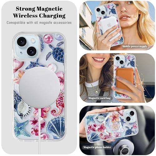 Lovmooful Magnetic Compatible with iPhone 15 Case Compatible with MagSafe Clear Ocean Cute Marine Life Seashell for Girls Women Soft TPU+PC Shockproof Protective Girly-Seahorse thumbnail 7