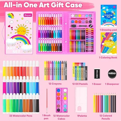 iBayam Art Supplies, 149-Pack Drawing Kit Painting Art Set Art Kits Gifts Box, Arts and Crafts for Kids Girls Boys, with Coloring Book, Crayons, Pastels, Pencils, Watercolor Pens (Pink) thumbnail 3