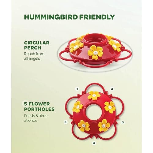 Hummingbird Feeder 10 oz Glass Hummingbird Feeders for Outdoors, with Built-in Ant Guard - Circular Perch with 5 Feeding Ports - Wide Mouth for Easy Filling/2 Part Base for Easy Cleaning thumbnail 3