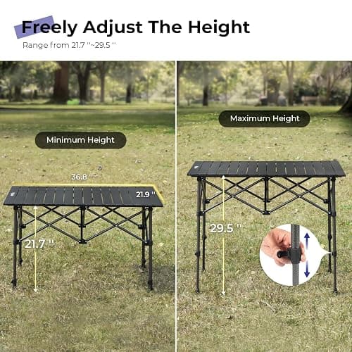 Byliable Camping Table Folding Portable Camp Aluminum Fold Up Lightweight Roll Up Table Adjustable Height with Carry Bag Indoor Outdoor for Camping, Picnic, Backyard, BBQ, Patio, Black thumbnail 5