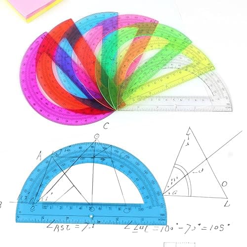 Unjoo Plastic Protractor Math Protractors 180 Degrees for Geometry Classroom Student School Office Supplies, 6 Inch, Pack of 2 (Clear) thumbnail 7