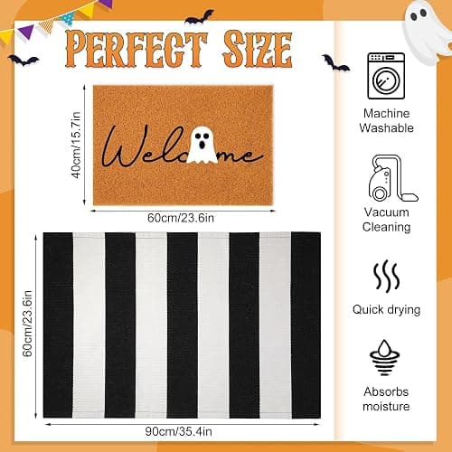 Maasechs 2 Pcs Halloween Doormat 24'' x 35'' Halloween Outdoor Rug and 24'' x 16'' Ghost Boo Coir Doormat Welcome Mat Non Slip Floor Mat for Outside Entrance Front Porch(Halloween) thumbnail 2