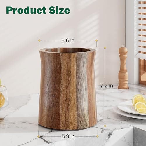 Segtenant Utensil Holder, Acacia Wood Utensil Holder for Kitchen Counter, 360° Rotating Cooking Utensil Crocks for Countertop, 7.2" Large Utensil Organizer for Spatula Storage thumbnail 3