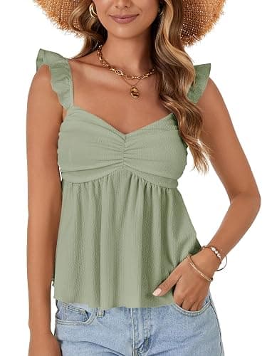 LYANER Women's Sleeveless Casual Tank Tops | Summer Ruffle Strap V Neck Flowy Hem Dressy Babydoll Peplum Tops Camisole - Image 1