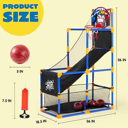 JOYIN Arcade Basketball Game Set with 4 Balls and Hoop for Kids 3 to 12 Years Old Indoor Outdoor Sport Play - Easy Set Up - Air Pump Included - Ideal for Competition thumbnail 2