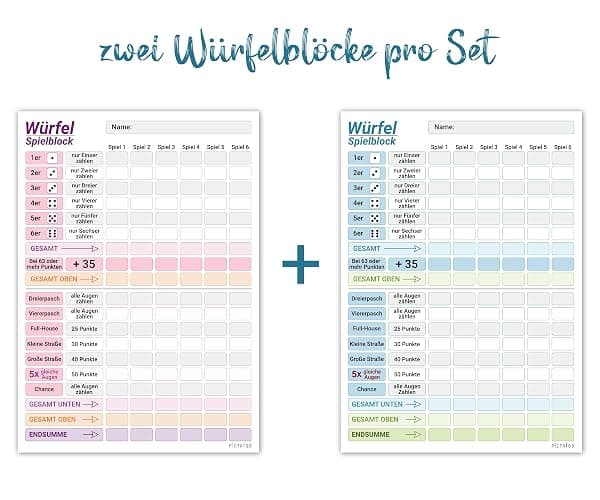 PICTALOO Würfelspiel Block Partner Set, blau und rosa, gut lesbar und übersichtlich gestaltet, moderner Ersatzblock, Spielblock groß, auch für Senioren und Kinder geeignet, Würfel Spiel Set (1 Set) thumbnail 3