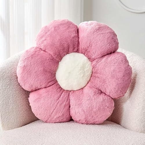 Kcvvcr Dusty Rose Flower Shaped Throw Pillow with Faux Rabbit Fur, 14.9" Soft Plush Throw Pillow for Bedroom & Living Room - Image 1