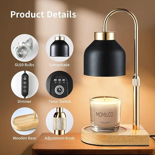 Candle Warmer Lamp with Timer Dimmer, House Warming Gifts New Home Decor, Birthday Gifts for Women Mom, Wax Melt Warmer for Jar Candles, Adjustable Height with 2 Bulbs thumbnail 3