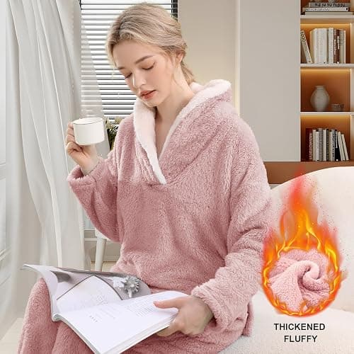 BOSECETA Fluffy Pajamas for Women Set Soft Comfy Fleece Pjs Pullover Pants Loose Plush 2 Piece Sleepwear Fuzzy for Winter thumbnail 5
