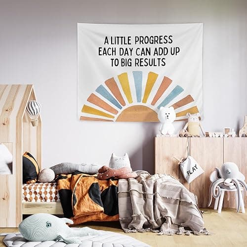 URLLUAE Boho Sun Inspirational Tapestry, Motivational Wall Decor, Positive a Little Progress Each Day Wall Tapestry Backdrop for Kids Room Home Office Classroom Decoration, 50x60 Inch thumbnail 3